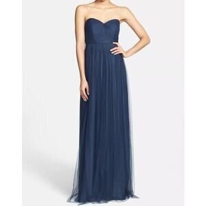 Jenny Yoo Annabelle Convertible Navy Tulle Sweetheart Strapless Dress Size 14